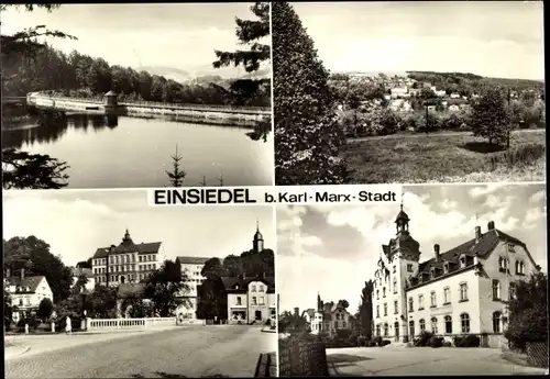Ak Einsiedel Chemnitz, Talsperre, Panorama, Straßenpartie