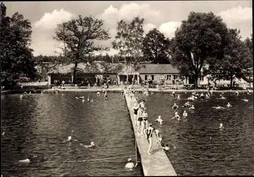 Ak Schildau in Sachsen, Freibad am Neumühlenteich, Steg, Badegäste