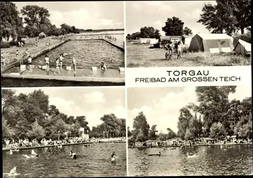 Ak Torgau an der Elbe, Freibad am grossen Teich, Zeltplatz