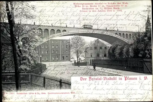 Ak Plauen im Vogtland, Syratal Viadukt, Friedrich August Brücke, Straßenbahn