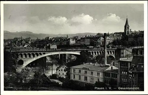 Ak Plauen im Vogtland, Gesamtansicht, Brücke