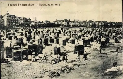 Ak Świnoujście Swinemünde Pommern, Strandpanorama