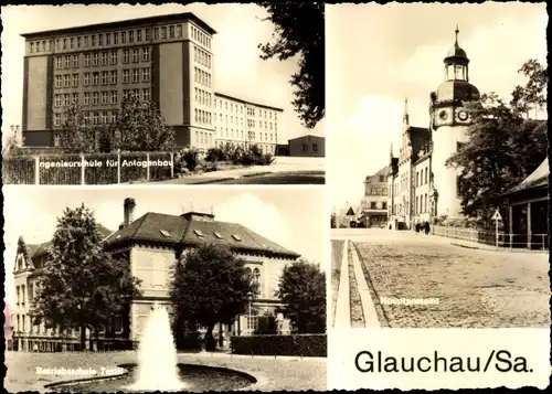 Ak Glauchau in Sachsen, Hauptpostamt, Betriebsschule Textil, Ingenieurschule für Anlagenbau