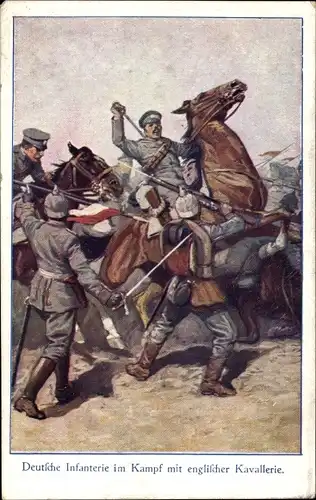 Ak Deutsche Infanterie im Kampf mit englischer Kavallerie