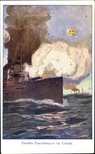Ak Deutsche Kriegsschiffe, Panzerkreuzer im Gefecht, Kaiserliche Marine, I. WK