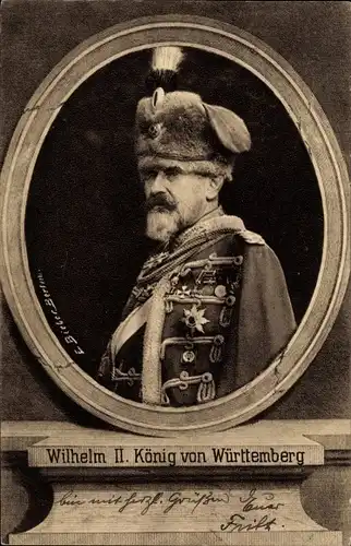 Passepartout Ak König Wilhelm II. von Württemberg, Portrait in Husarenuniform, Orden