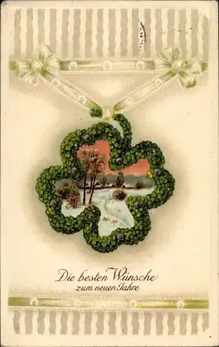 Ak Glückwunsch Neujahr, Dorfpartie, Glücksklee