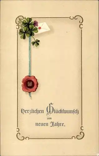 Präge Ak Glückwunsch Neujahr, Glücksklee, Siegel