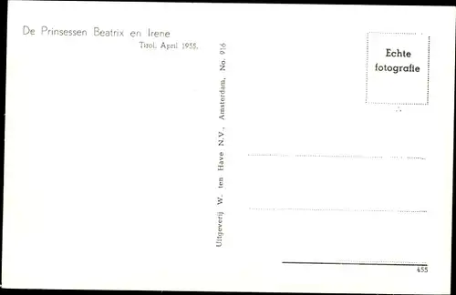 Ak Tirol, Prinzessinnen Beatrix und Irene der Niederlande 1955
