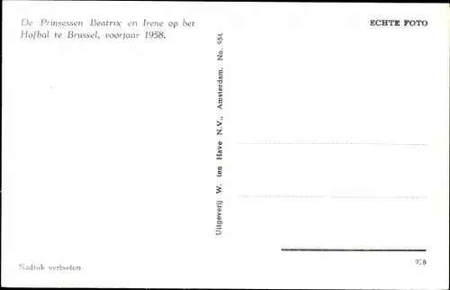 Ak Bruxelles Brüssel, Prinzessinnen Beatrix und Irene der Niederlande, Hofball 1958