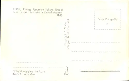 Ak Juliana der Niederlande, bezoek aan een Mijnwerkersgezin 1948