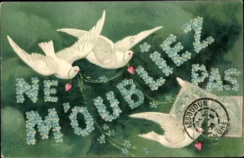 Ak Ne m'oubliez pas, Tauben, Vergissmeinnicht