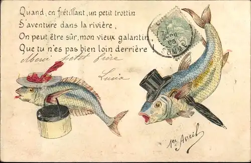 Litho 1. April, Ier Avril, Vermenschlichte Fische