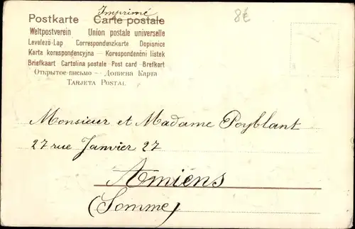 Präge Litho Zwei Engel auf einer Wippe, Veilchen