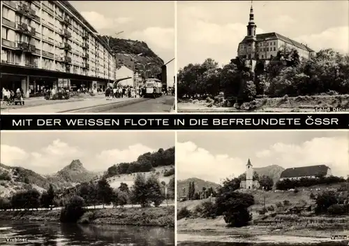 Ak Ústí nad Labem Aussig an der Elbe, Schloss Decin, Vrabinec Burgruine Sperlingstein, Valtife