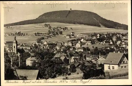 Ak Bärenstein Erzgebirge, Vejprty Weipert Region Aussig, Panorama mit dem Bärenstein, Kirche