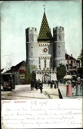 Ak Bâle Basel Stadt Schweiz, Blick auf Spalentor, Straßenbahn Birsfelden