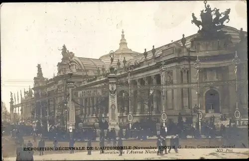 Ak Paris XIV, Exposition Decennale de l'Automobile 1907, Decoration de l'Avenue Nicolas II