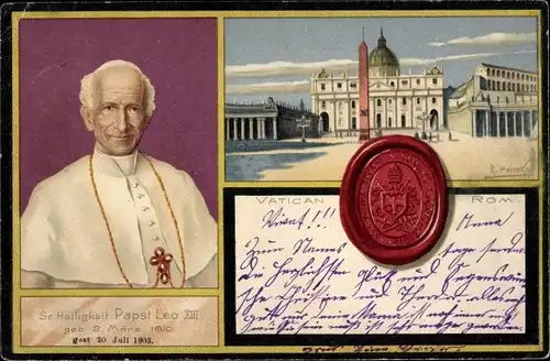 Künstler Litho Heineke, R., Vatikan Roma Rom Lazio, Papst Leo XIII., Vincenzo Gioacchino Pecci