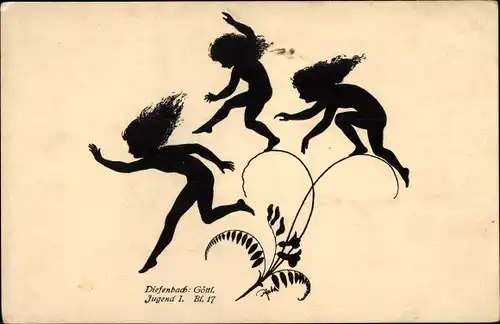 Scherenschnitt Ak Diefenbach, Göttliche Jugend I., Blatt 17, Feen