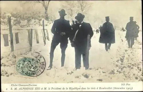 Ak Alphonse XIII aux tires de Rambouillet, Président de la République, 1905