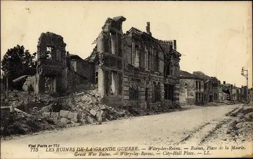Ak Reims Marne, Ruines,Ruines, Place de la Mairie, Kriegszerstörung I. WK