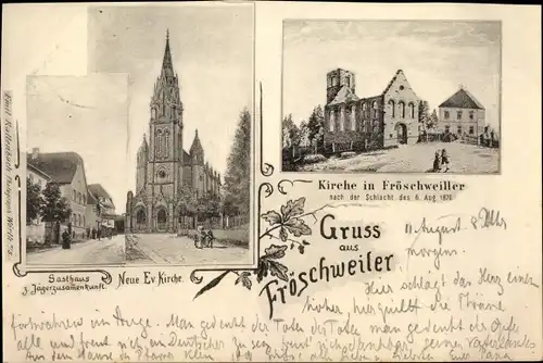 Ak Frœschwiller Fröschweiler Elsass Bas Rhin, Neue evangelische Kirche, Kirche nach d. Schlacht 1870