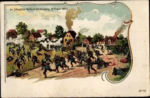 Künstler Ak Wœrth Wörth an der Sauer Elsass Bas Rhin, Schlacht 06 08 1870, Dt. Frz. Krieg