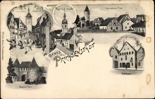 Ak Prichsenstadt in Unterfranken, Rathaus, Oberes Tor, Unteres Tor
