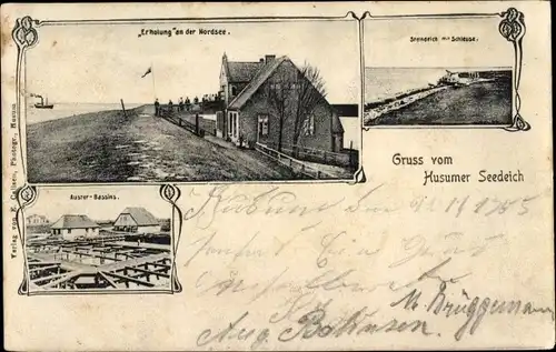 Ak Husum in Nordfriesland, Seedeuch, Schleuse, Gasthaus Erholung, Austerbassin
