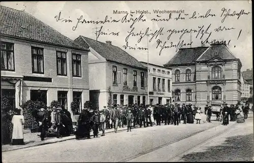 Ak Marne in Holstein Dithmarschen, Gasthof zur Börse, Wochenmarkt