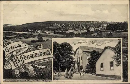 Ak Pfaffenwiesbach Wehrheim im Taunus Hessen, Gasthaus zur Linde, Blick auf den Ort