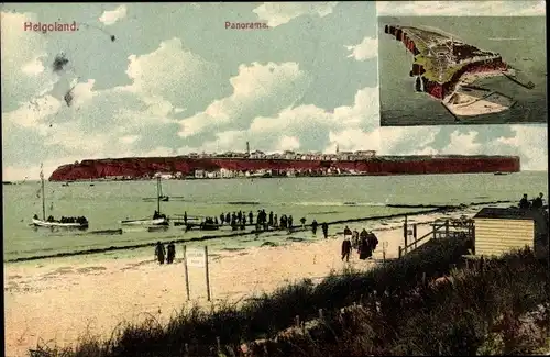 Ak Nordseeinsel Helgoland, Panorama, Strandpartie, Totalansicht der Insel