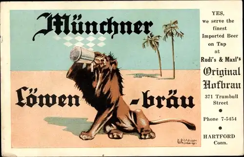 Künstler Ak Olshausen Schönberger, Münchner Löwen Bräu, Reklame