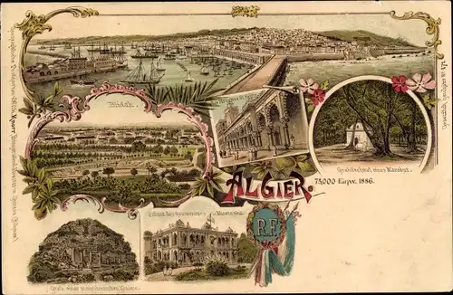 Litho Algerien, Blida, Grabdenkmal eines Marabut, Gouverneurspalast