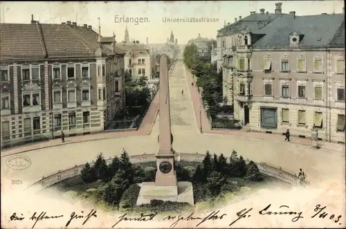 Ak Erlangen in Mittelfranken Bayern, Universitätsstraße, Denkmal