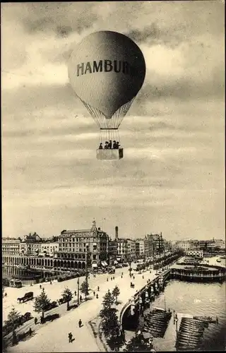 Ak Hamburg Mitte Altstadt, Jungfernstieg, Heißluftballon