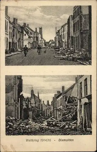 Ak Diksmuide Dixmude Westflandern, Straßenpartie, Kriegszerstörung 1. WK