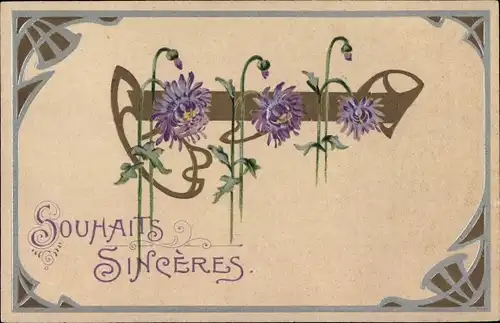 Präge Litho Souhaits Sinceres, lila Blüten