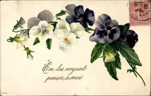 Präge Ak En les voyant pensez a moi, Stiefmütterchen