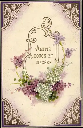 Präge Litho Amitie douce et sincere, Fliederblüten