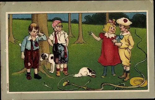 Litho Jungen haben sich geprügelt, zerbrochenes Spielzeug