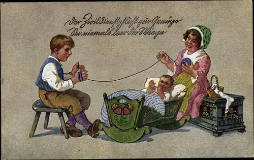 Ak Der Zivildienstpflicht zur Genüge sei niemals leer die Wiege, Mutter mit Kindern