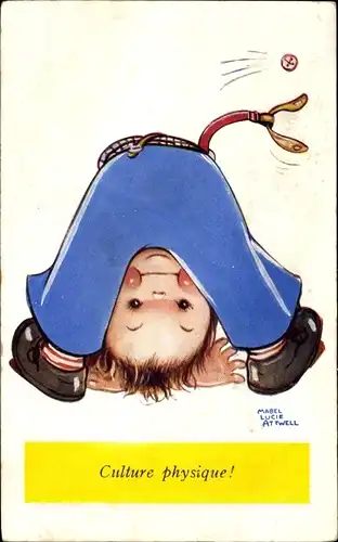 Künstler Ak Attwell, Mabel Lucie, Culture physique, Hosenträger, Knopf, Junge