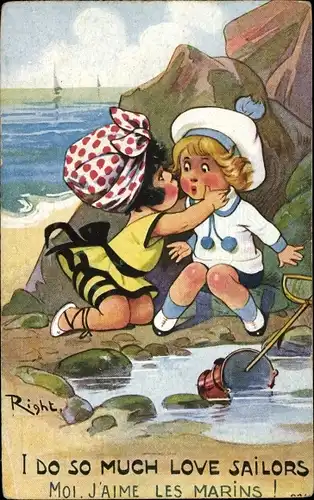Künstler Ak Right, I do so much love sailors, Kinder am Strand