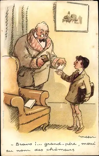 Künstler Ak Poulbot, Bravo grand pere, merci au nom des chomeurs