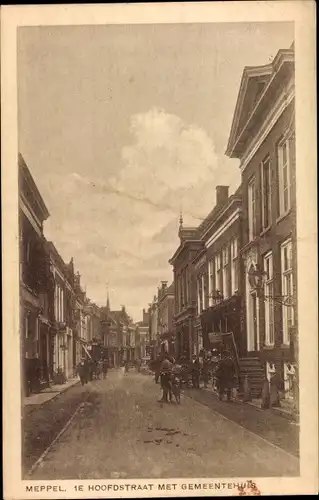 Ak Meppel Drenthe Niederlande, Hoofdstraat met Gemeentehuis