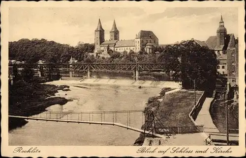 Ak Rochlitz an der Mulde, Blick auf Schloss und Kirche, Brücke