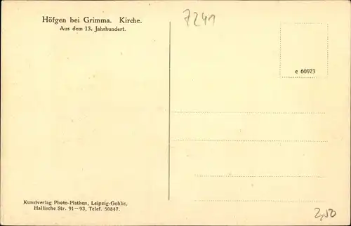 Ak Höfgen Grimma in Sachsen, Innenansicht der Kirche aus dem 13. Jh.