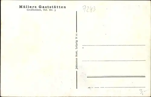 Ak Großbothen Grimma in Sachsen, Müllers Gaststätten, Garten, Diele, Großer Saal